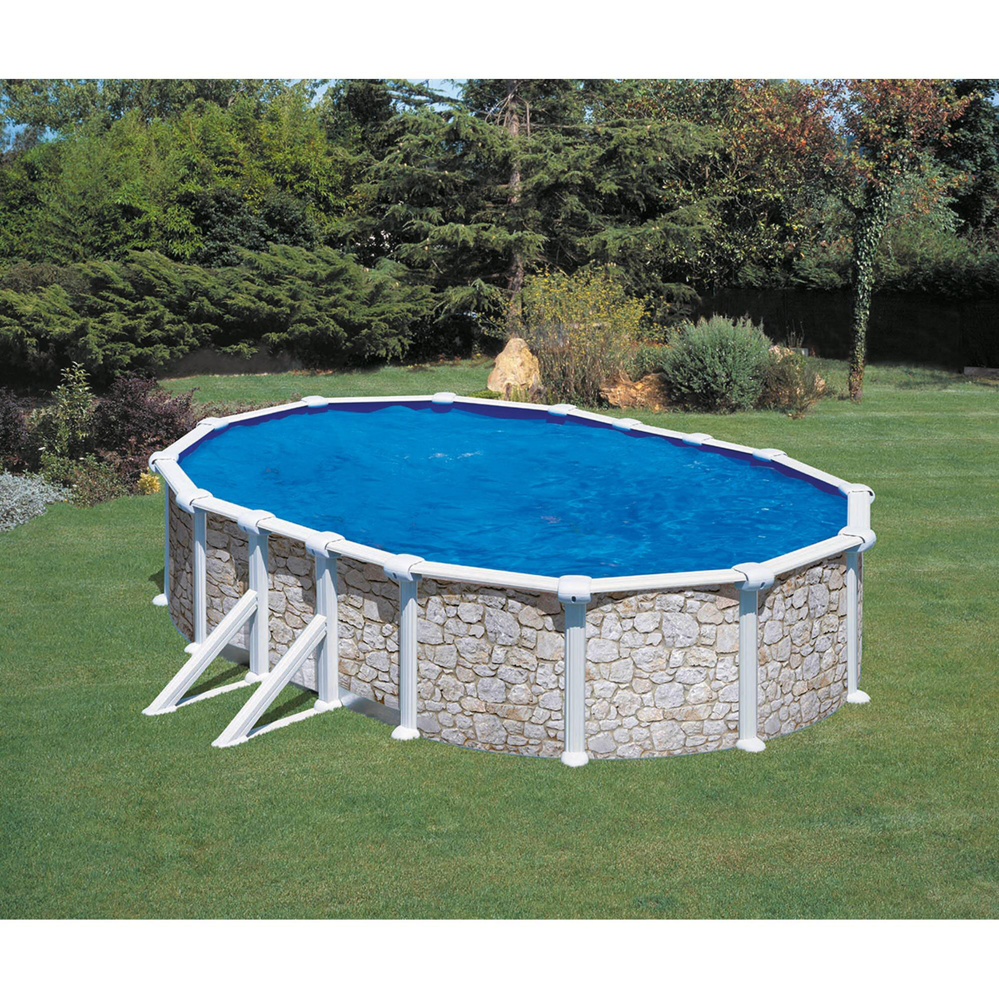 Stahlwandpool Set oval 610x375x120cm, Stahl 0,45mm Steinoptik, Folie
0,3mm blau 2/5