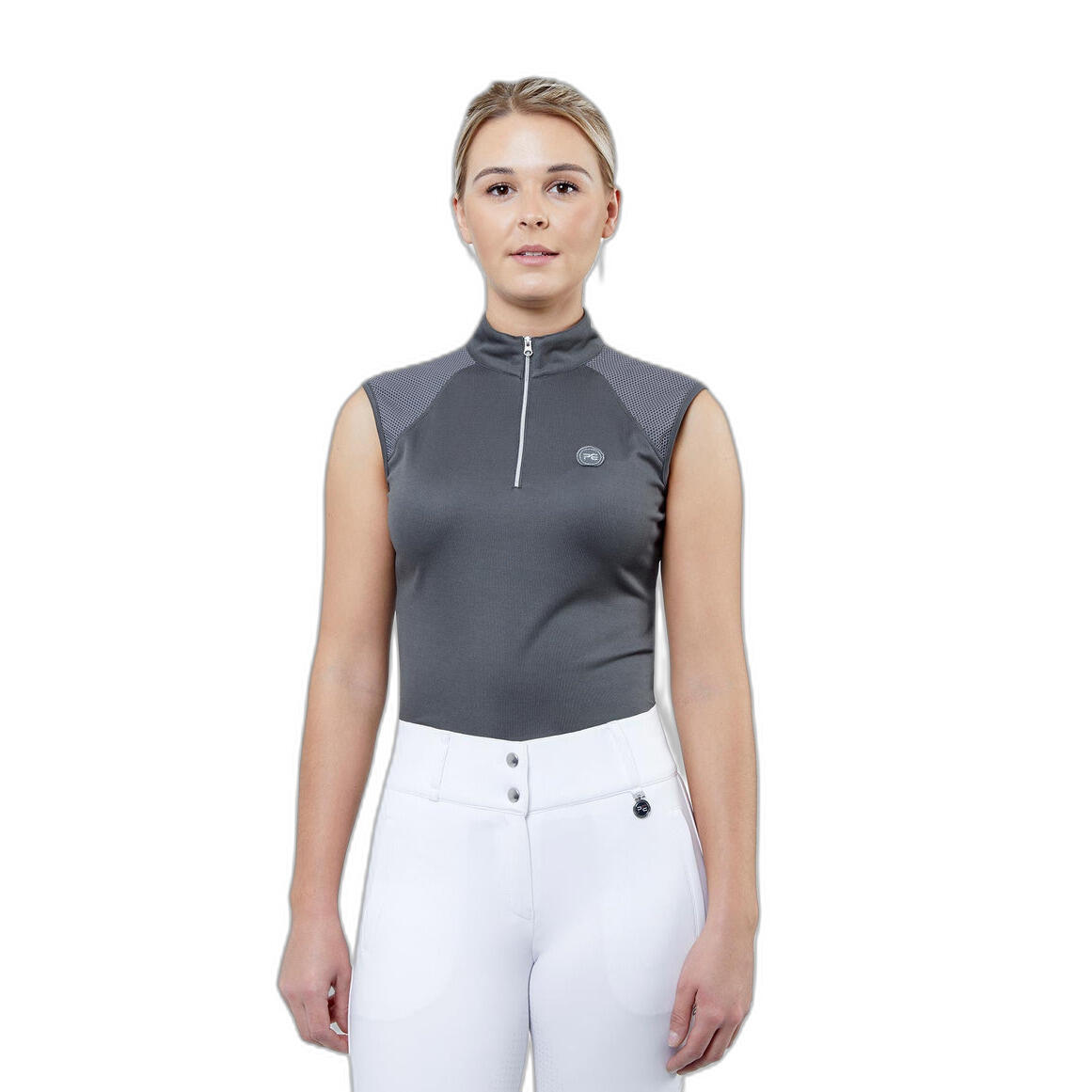 Premier Equine - Maillot Équitation Sans Manches Femme Premier Equine Derina - T-shirt Manches Courtes - Gris|marron - 44 L - Decathlon