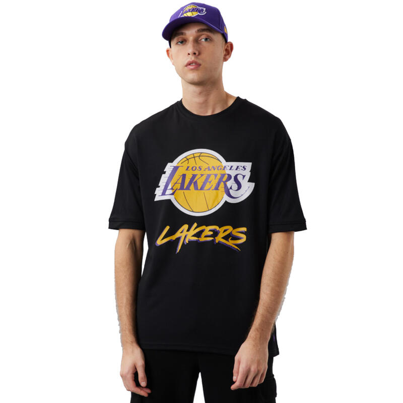 Férfi rövid ujjú póló, New Era NBA Los Angeles Lakers Script Mesh Tee, fekete