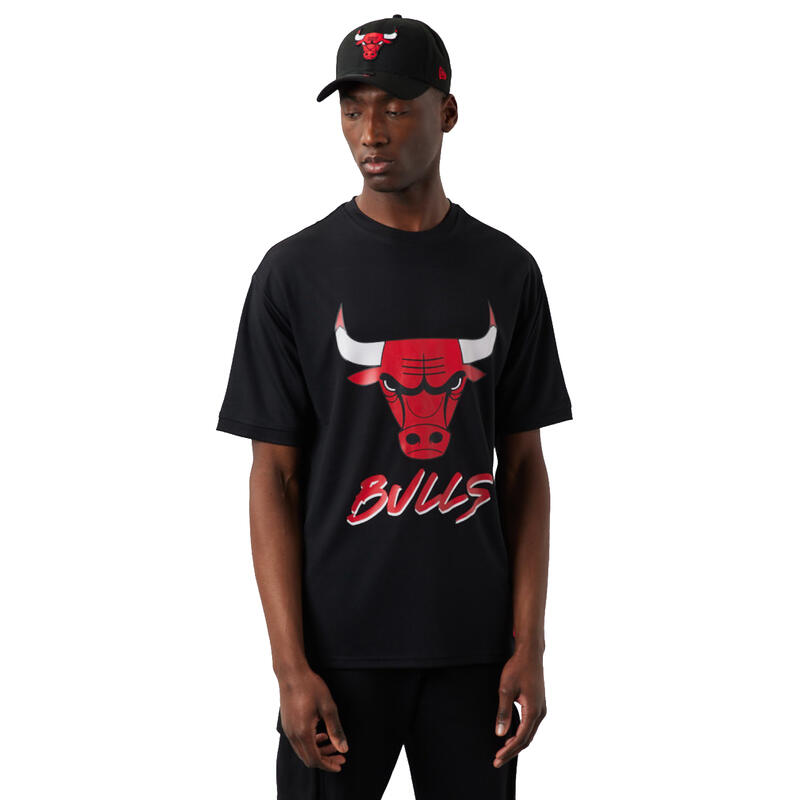 Férfi rövid ujjú póló, New Era NBA Chicago Bulls Script Mesh Tee, fekete