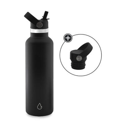 Flow waterfles rvs donkergrijs 500 ml - dop met rietje