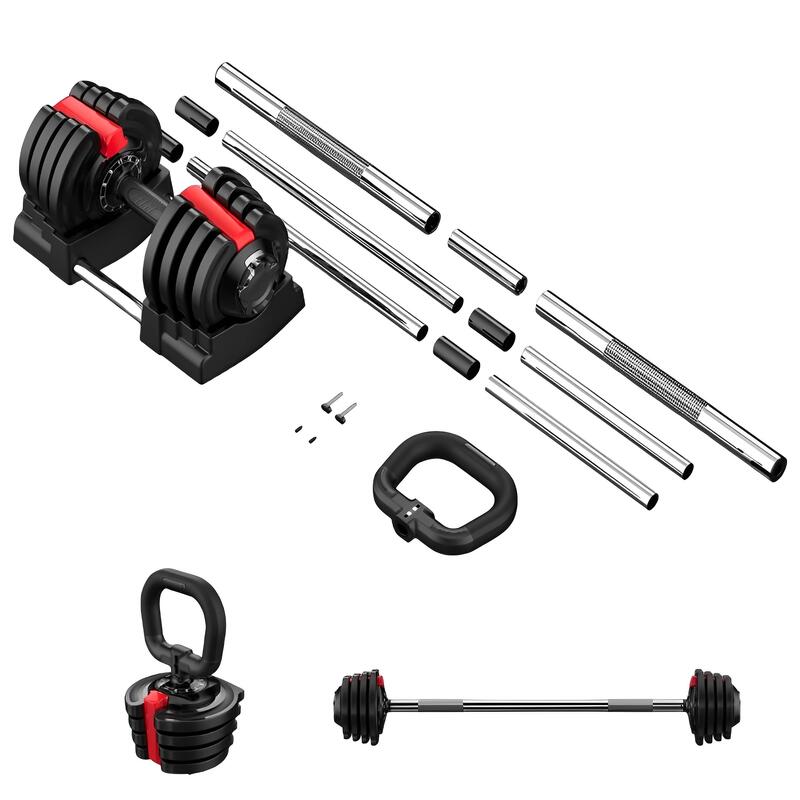 Set Kit Pesas 3 en 1 Multifuncional Ajustable 18 kg Barra Mancuernas Kettlebell