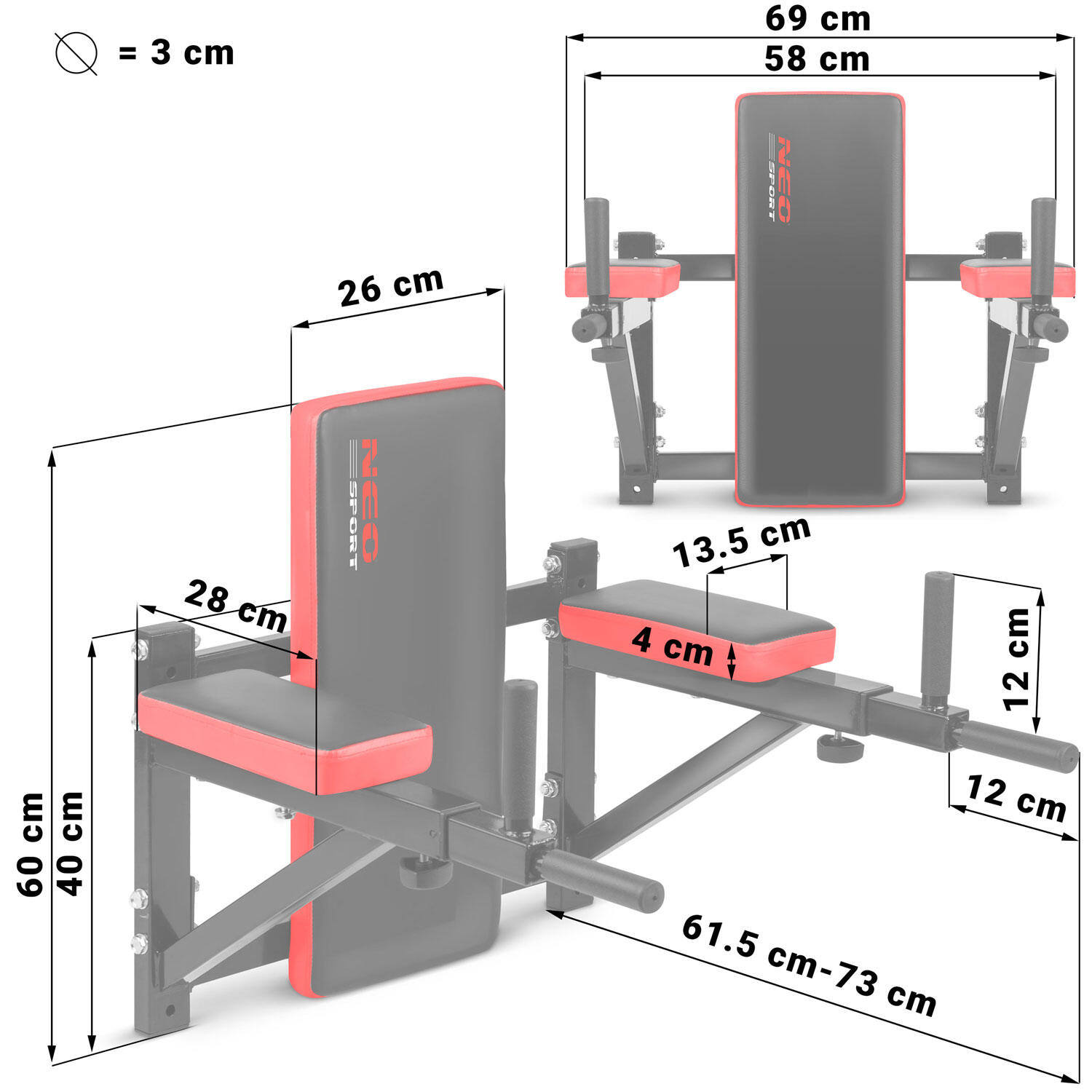 Barra de dips adulto Neo-Sport NS-320 rojo 4/7