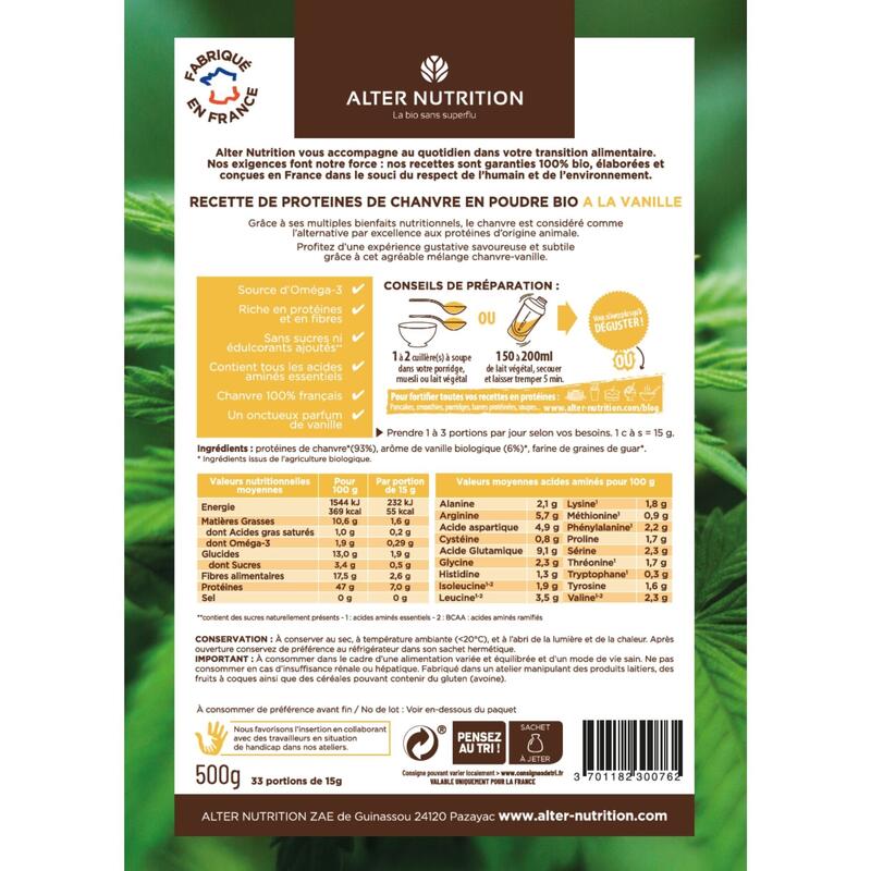 Protéines de chanvre bio vanille - 1kg