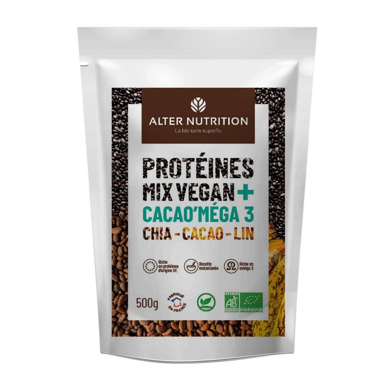 Protéines vegan bio - Mix Vegan Cacao'méga-3  - chia-lin-cacao – 500g