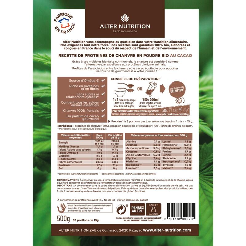 Protéines de chanvre bio cacao - 500g