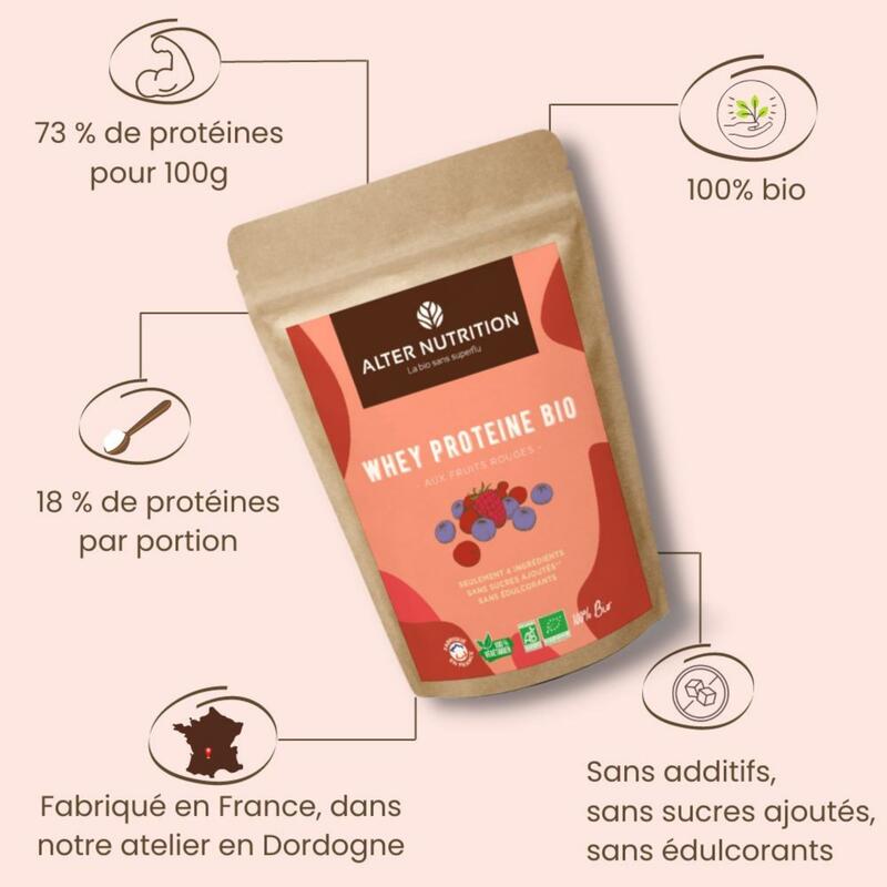 Protéine whey bio fruits rouges - 1kg