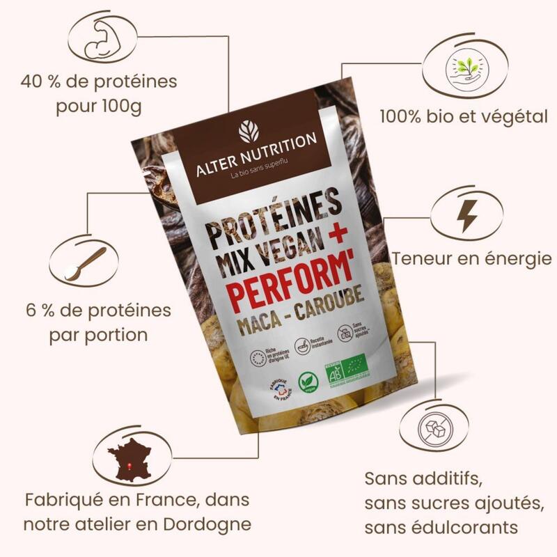 Protéines vegan bio - Mix Vegan Perform - maca, caroube - 500g