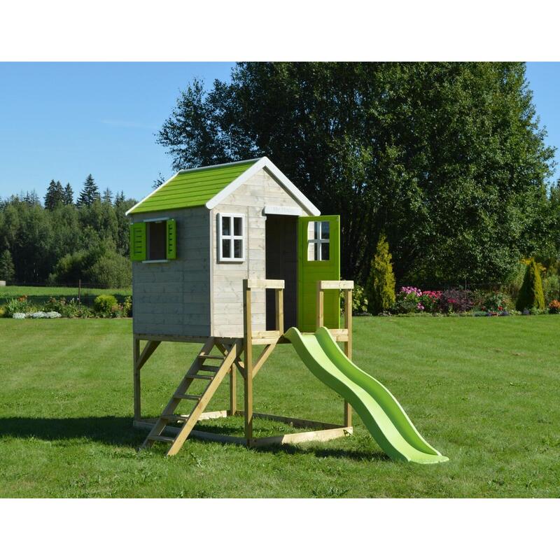 Maison de jardin enfant extérieur - Cabane en Bois avec plateforme et toboggan