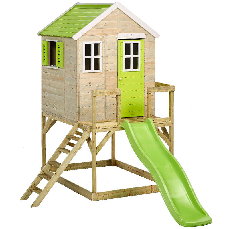 Maison de jardin enfant extérieur - Cabane en Bois avec plateforme et toboggan