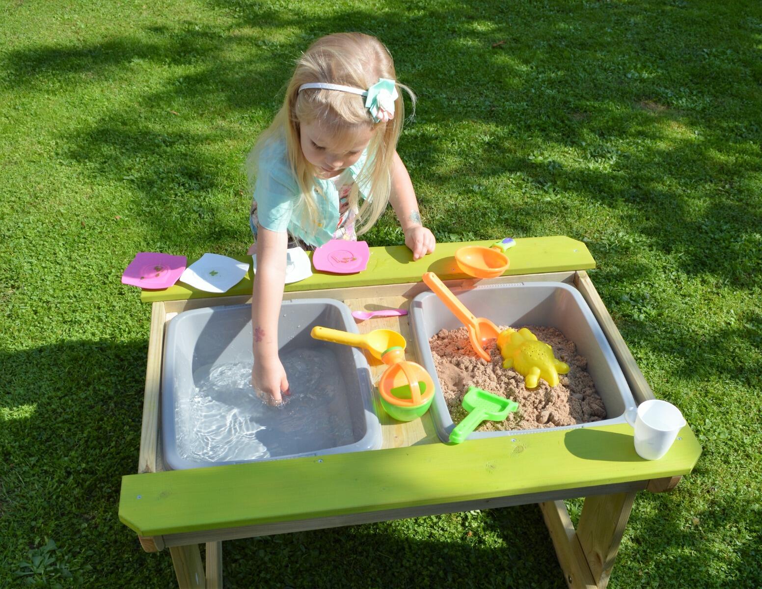 Table de pique-nique en bois pour enfants avec bancs et bacs en plastique 4/5