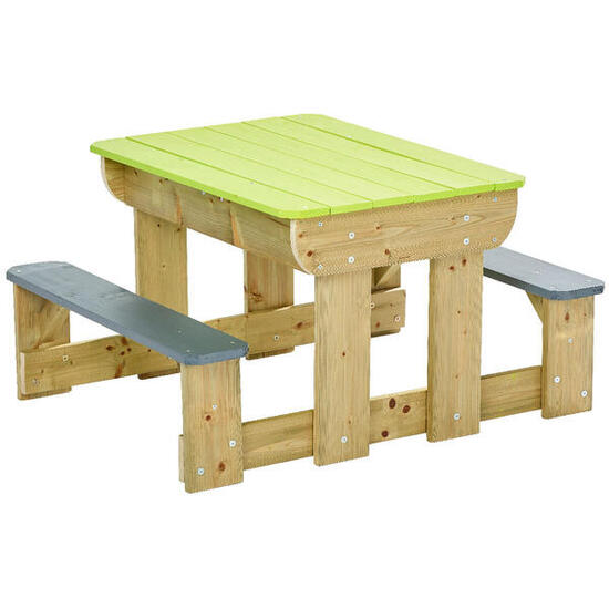 Table de pique-nique en bois pour enfants avec bancs et bacs en plastique