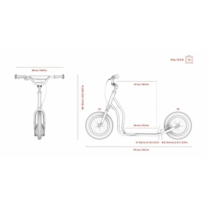 Trottinette avec pneus gonflables  Mau  Rouge