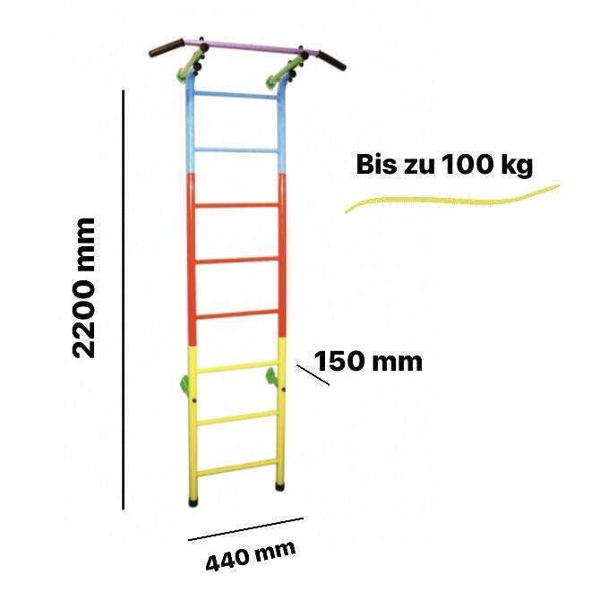Sprossenwand für Kinder  mit Klimmzugstange | Kletterwand 100 kg, REGENBOGEN