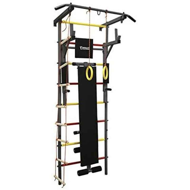 Sprossenwand mit Klimmzugstange, Bank und Gymnastikringen bis 200 kg, FAMILIE