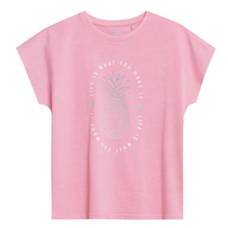 T-shirt de Ginástica 100% Algodão com Gola Redonda Criança 4F. Rosa