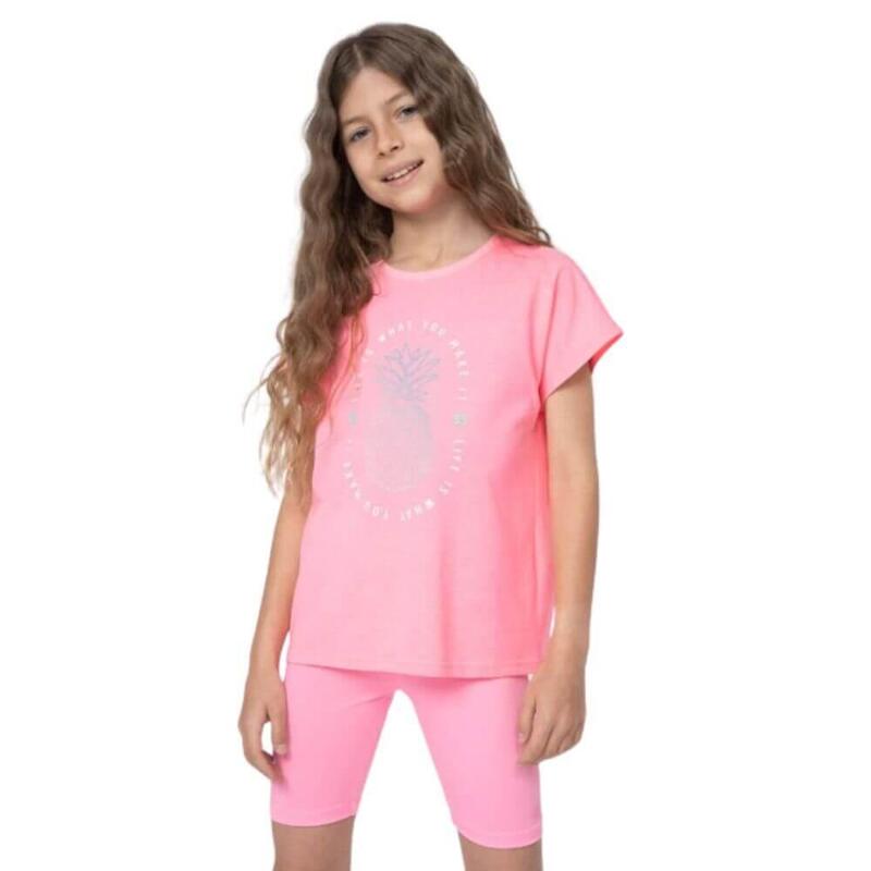 T-shirt de Ginástica 100% Algodão com Gola Redonda Criança 4F. Rosa