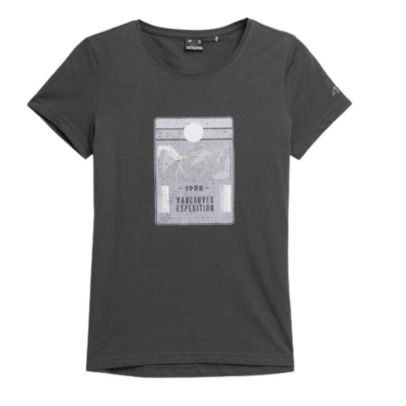 Camiseta de gimnasia de cuello redondo 100% algodón para mujer 4F. Gris