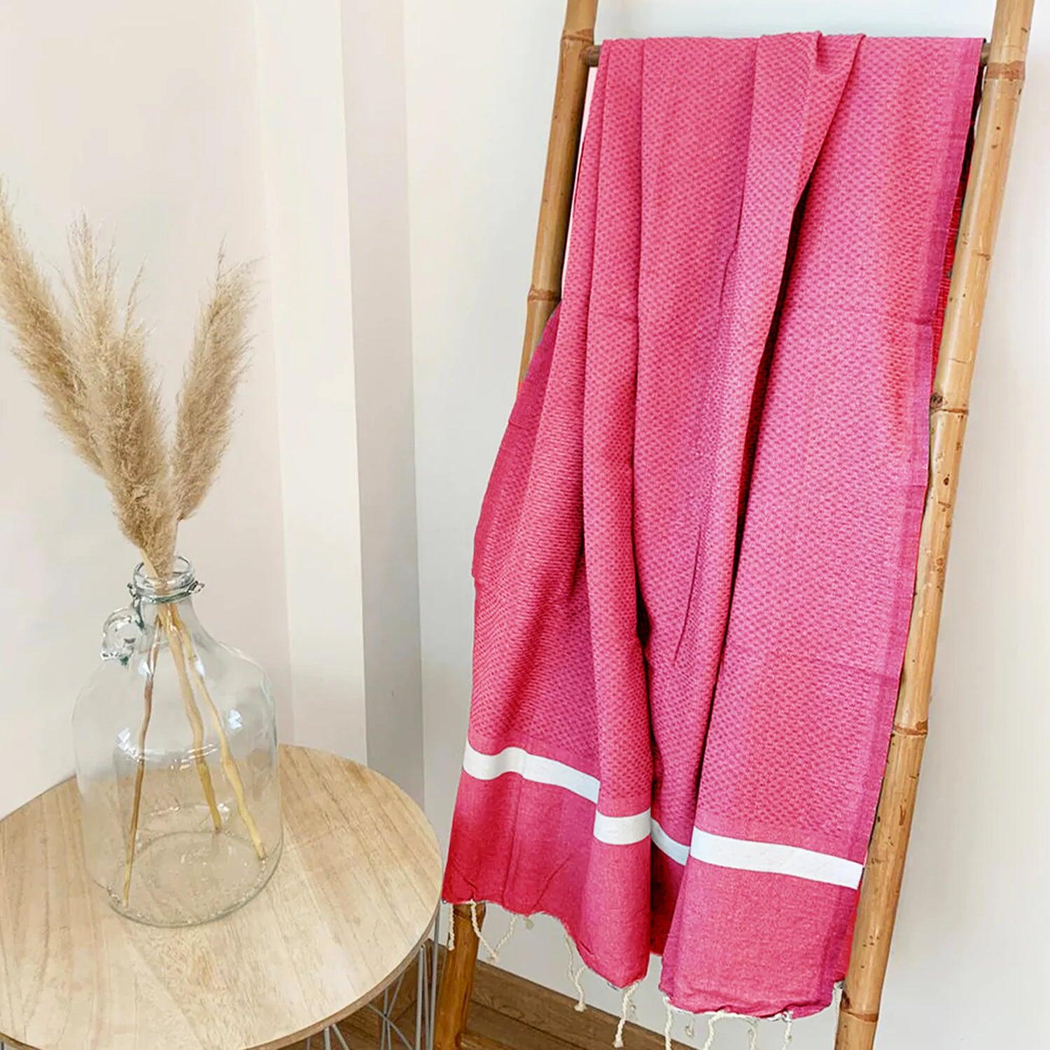 Traditionele wafelstructuur hammamhanddoek Roze 200x200 - Melissa Roze XL 2/3