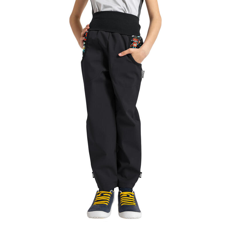 Dětské softshellové kalhoty s fleecem Basic, Černá, Roboti