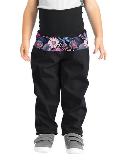 Softshell-Hose mit Fleece für Kleinkinder Basic, Schwarz, Magische Blumen