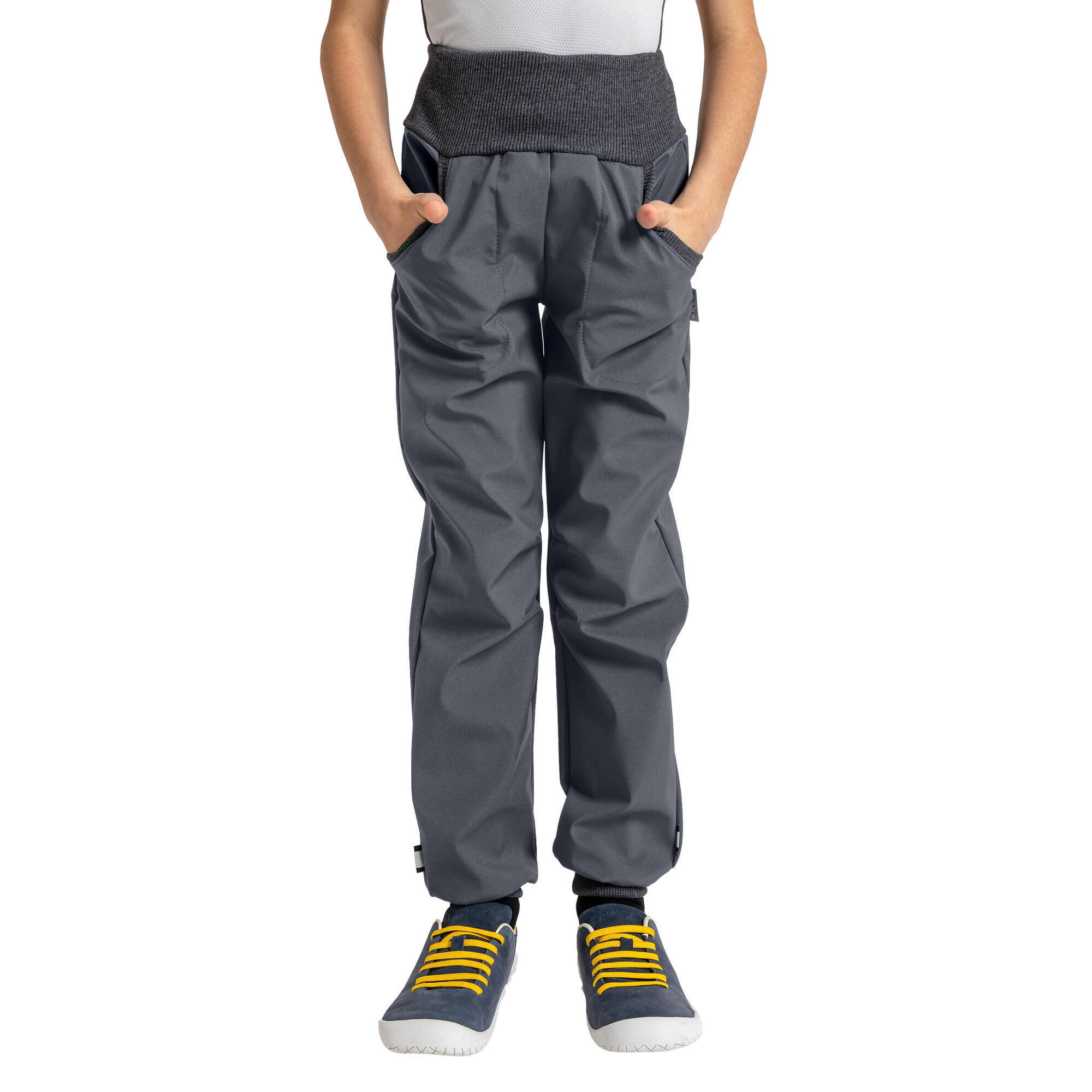 UNUO Dětské softshellové kalhoty s fleecem Street, Tm. Šedá