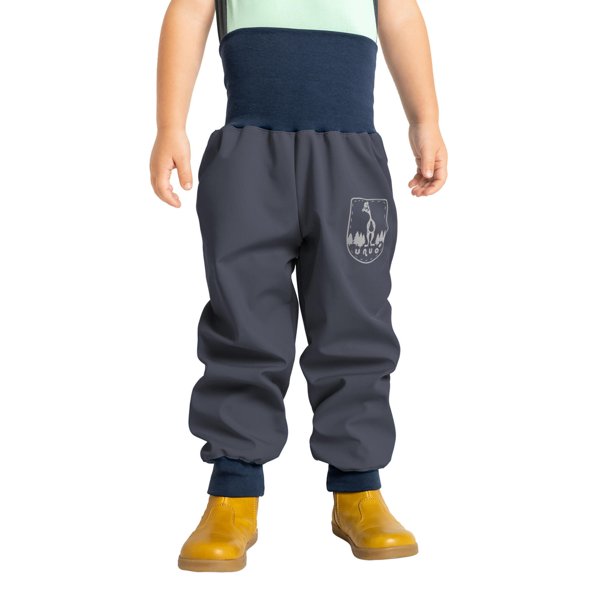 UNUO Batolecí softshellové kalhoty bez zateplení Basic, Tm. Šedá