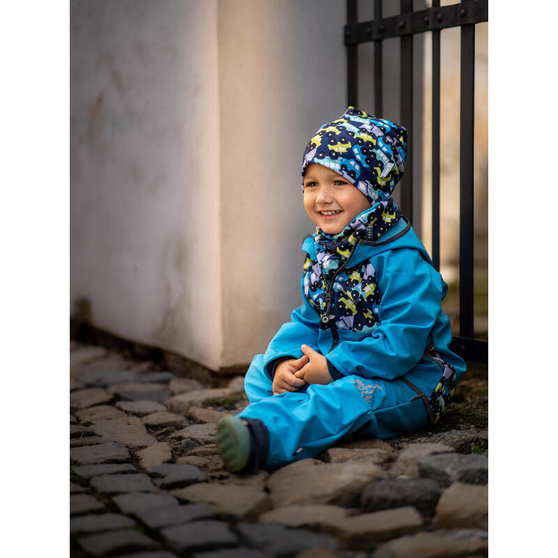 Dětská softshellová bunda s fleecem Basic, Tyrkysová, Autíčka