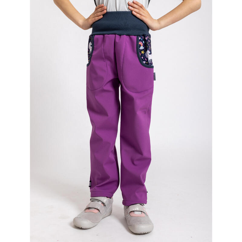 Dětské softshellové kalhoty s fleecem Basic, Ostružinová, Jednorožci