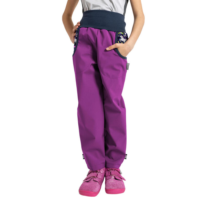 Dětské softshellové kalhoty s fleecem Basic, Ostružinová, Jednorožci
