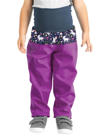 Softshell-Hose mit Fleece für Kleinkinder Basic, Brombeere, Einhörner