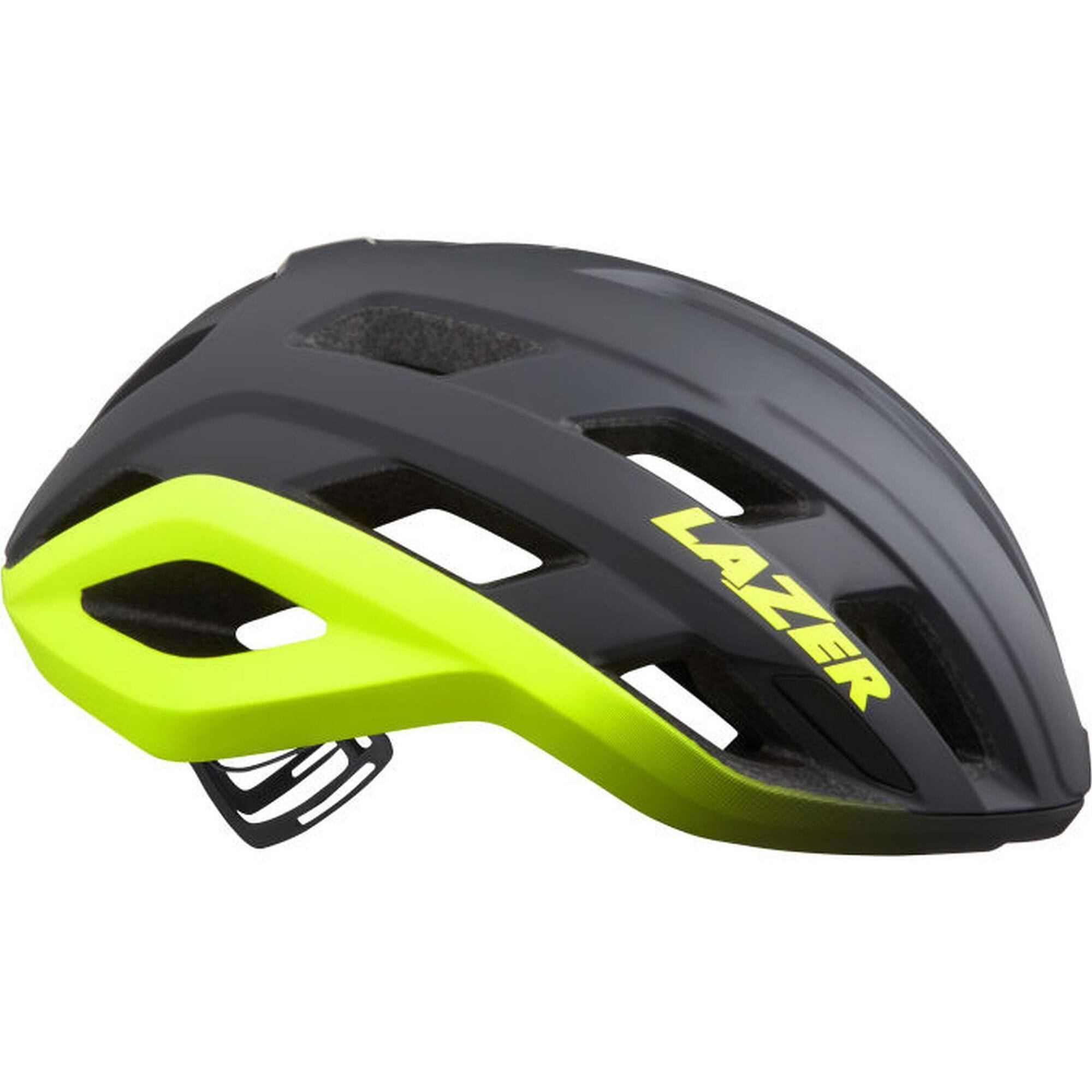 LAZER Kask rowerowy Strada KinetiCore, matowy ciemnoszary, żółty błysk