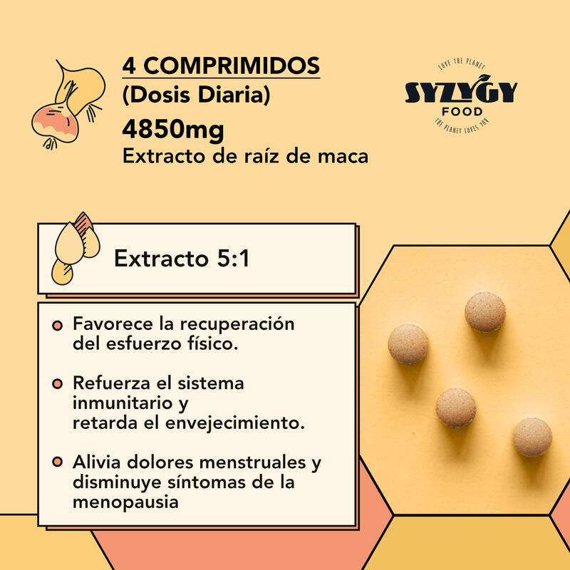 Extracto de Pura Maca Andina Ecológica Syzygy Food 250 comprimidos