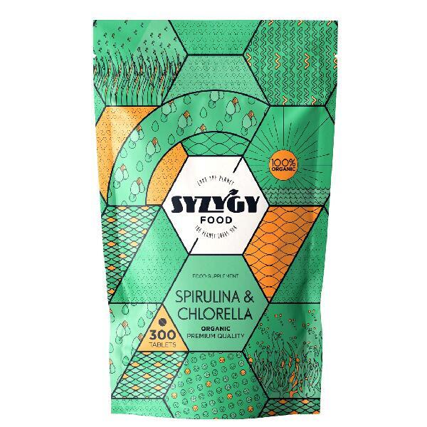 Syzygy Food Chlorella y espirulina certificada 300 comprimidos 500mg detox vegano vegetal saciante vitaminas minerales hierro