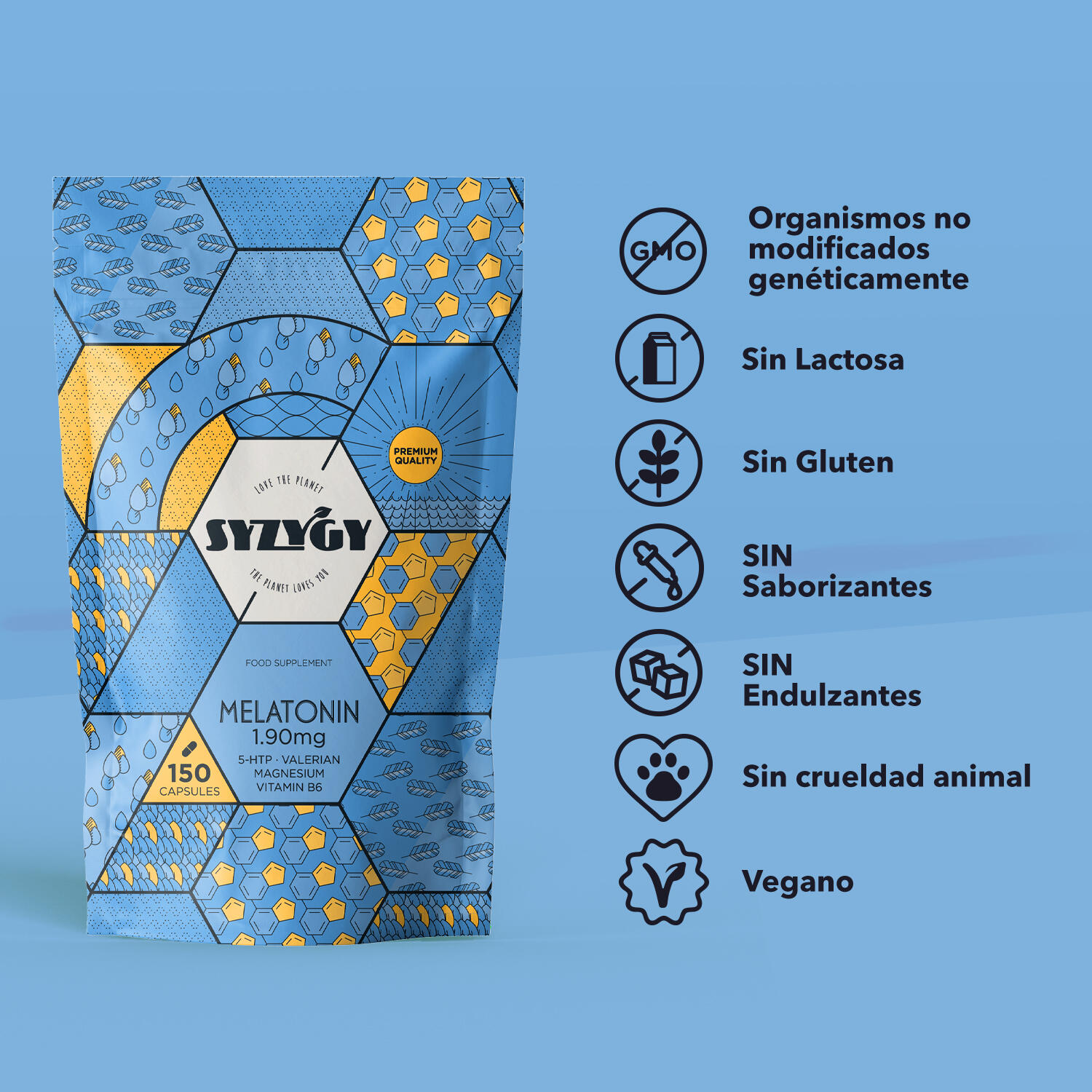 Melatonina 1,90 mg, 5HTP, Magnesio, Valeriana y Vitamina B6 Syzygy Food 2/5