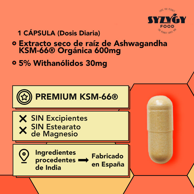 Ashwagandha KSM-66® Ecológica 600mg Syzygy Food 60 Cápsulas