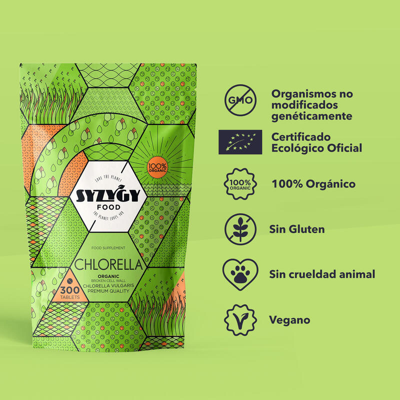 Chlorella Ecológica Certificada Syzygy Food 300 Comprimidos de 500mg