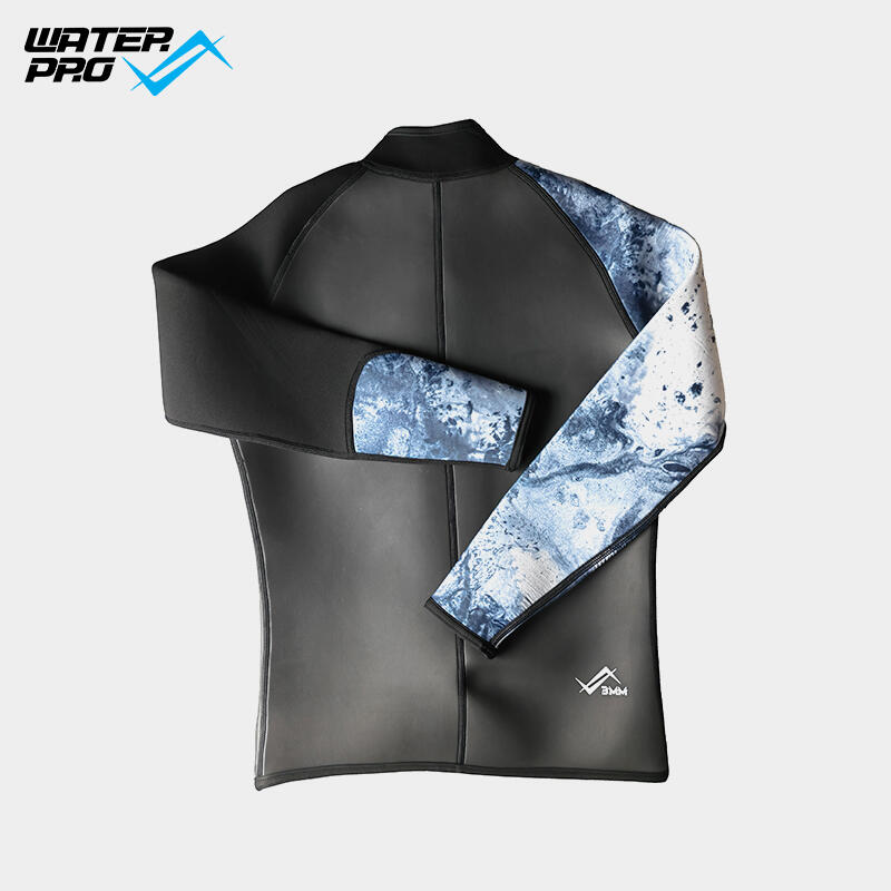 Men Printed Scuba Diving Jacket 3mm - Black/Blue