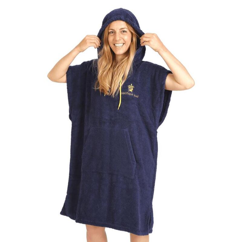 Poncho Surf  Azul y Amarillo  Sin Mangas  Talla Mediana Pacifique Sud