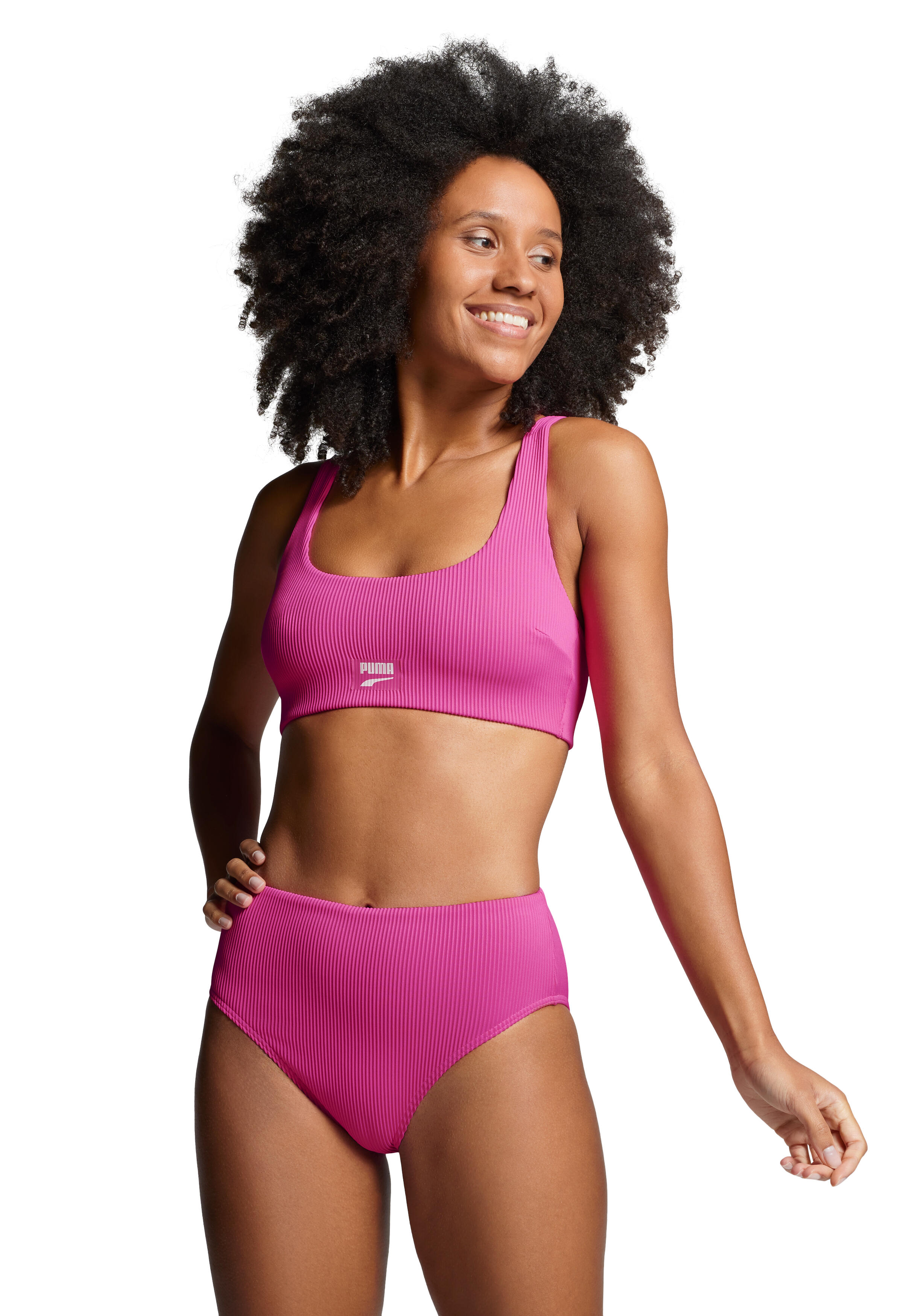 Puma Bikinibroekje Ribbed High Waist Brief Neon Pink Combo 3/5