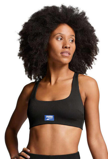 Haut de bikini à encolure côtelée dégagée pour femme PUMA Noir