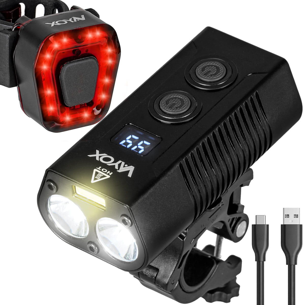 Zestaw lampek rowerowych VAYOX VA0045 + VA0048 przednia i tylna, Powerbank