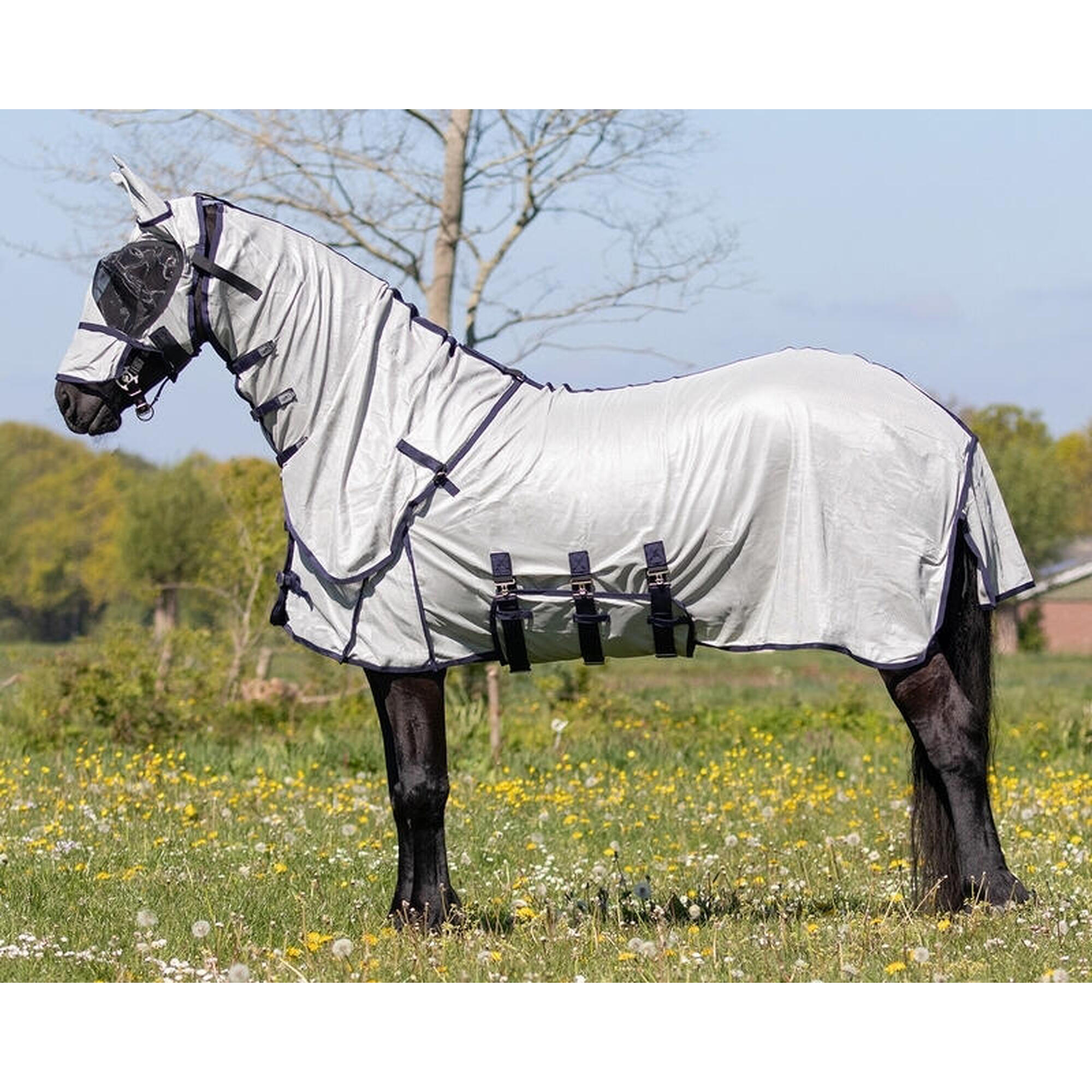 QHP Coperta antimosche per cavalli con maschera - collo grande QHP