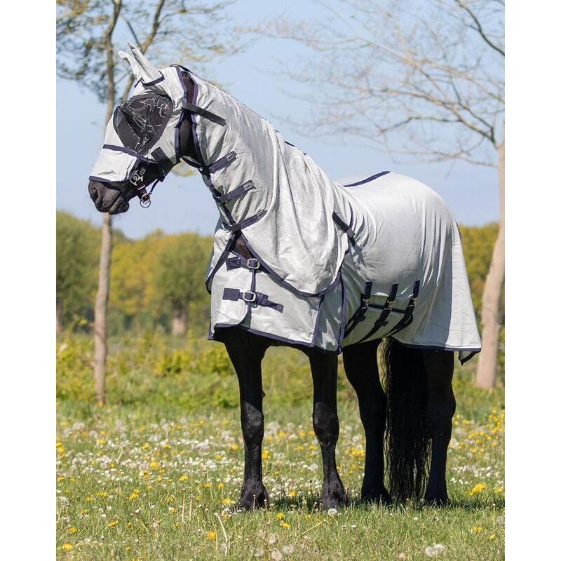 Manta caballo equitación capucha QHP Met Hals Barok, gris