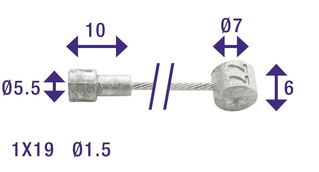 Elvedes Câble de frein intérieur en acier inoxydable avec 2 nipples - 3m 3/6