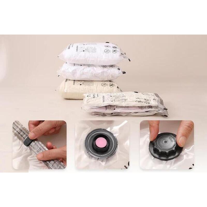 Travel Vacuum Bag x 4 and Rechargeable Mini Air Pump Set - White