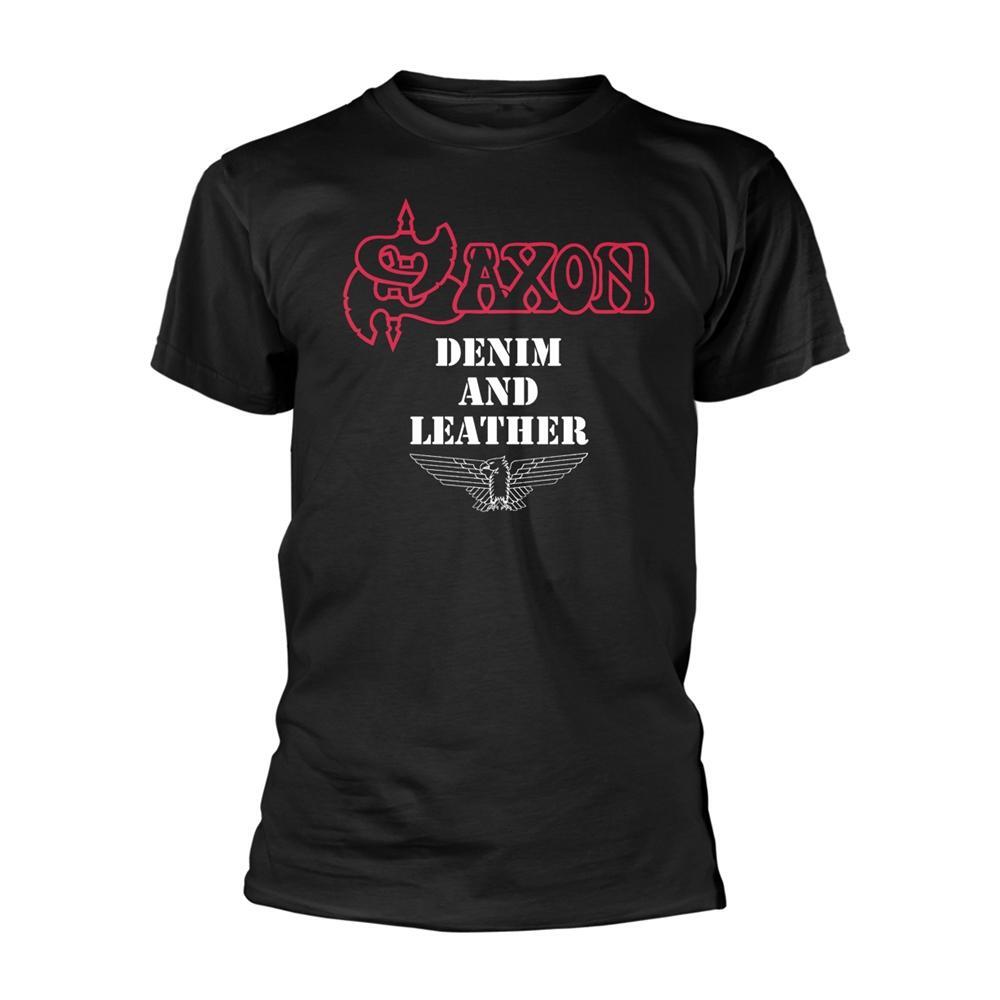 SAXON Unisex Adult Denim And Leather TShirt (Black)