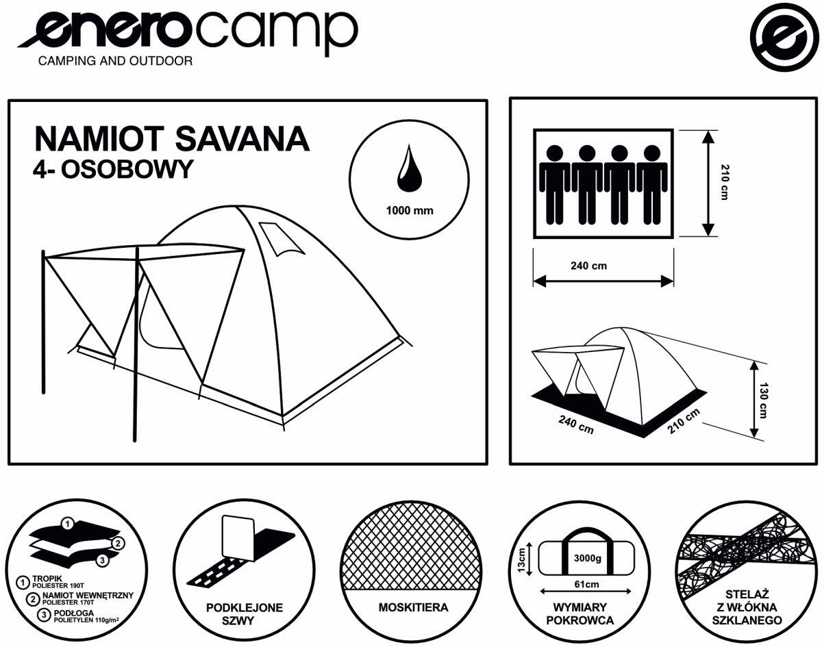 Namiot turystyczny 4 osobowy  Enero Camp Iglo Savana 210X240X130cm 6/7