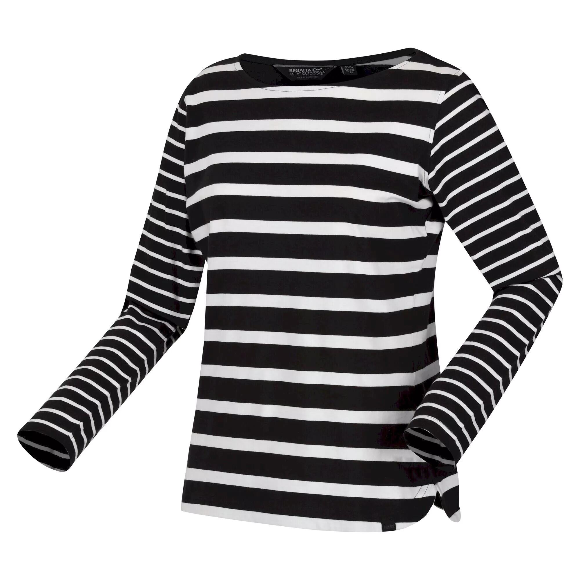 Womens/Ladies Farida Striped LongSleeved TShirt (Black/Snow White) 4/5