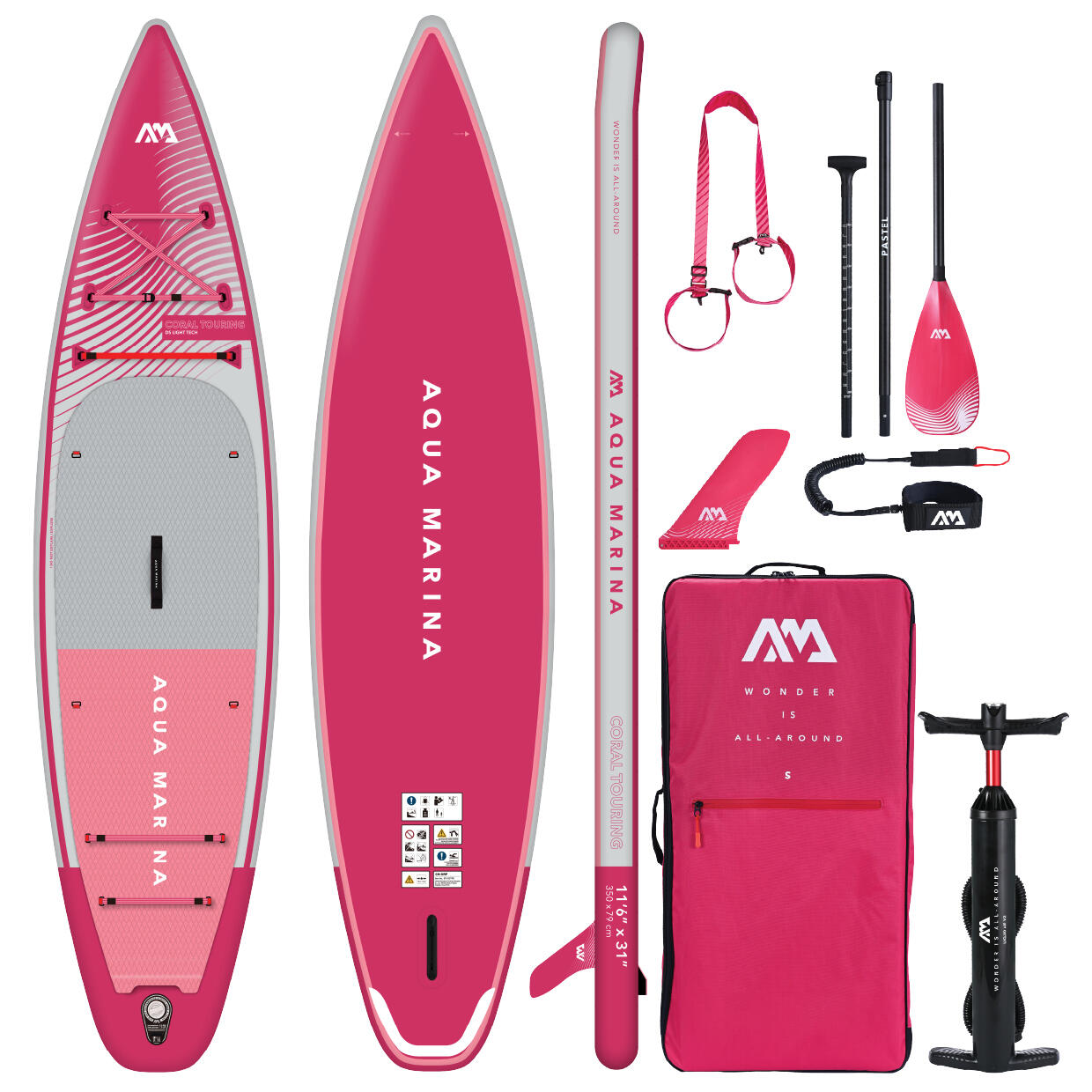 Aqua Marina - Coral Touring Raspberry Aqua Marina (350x79x15cm) - Planche De Stand Up Paddle - Blanc|gris|rose - Decathlon